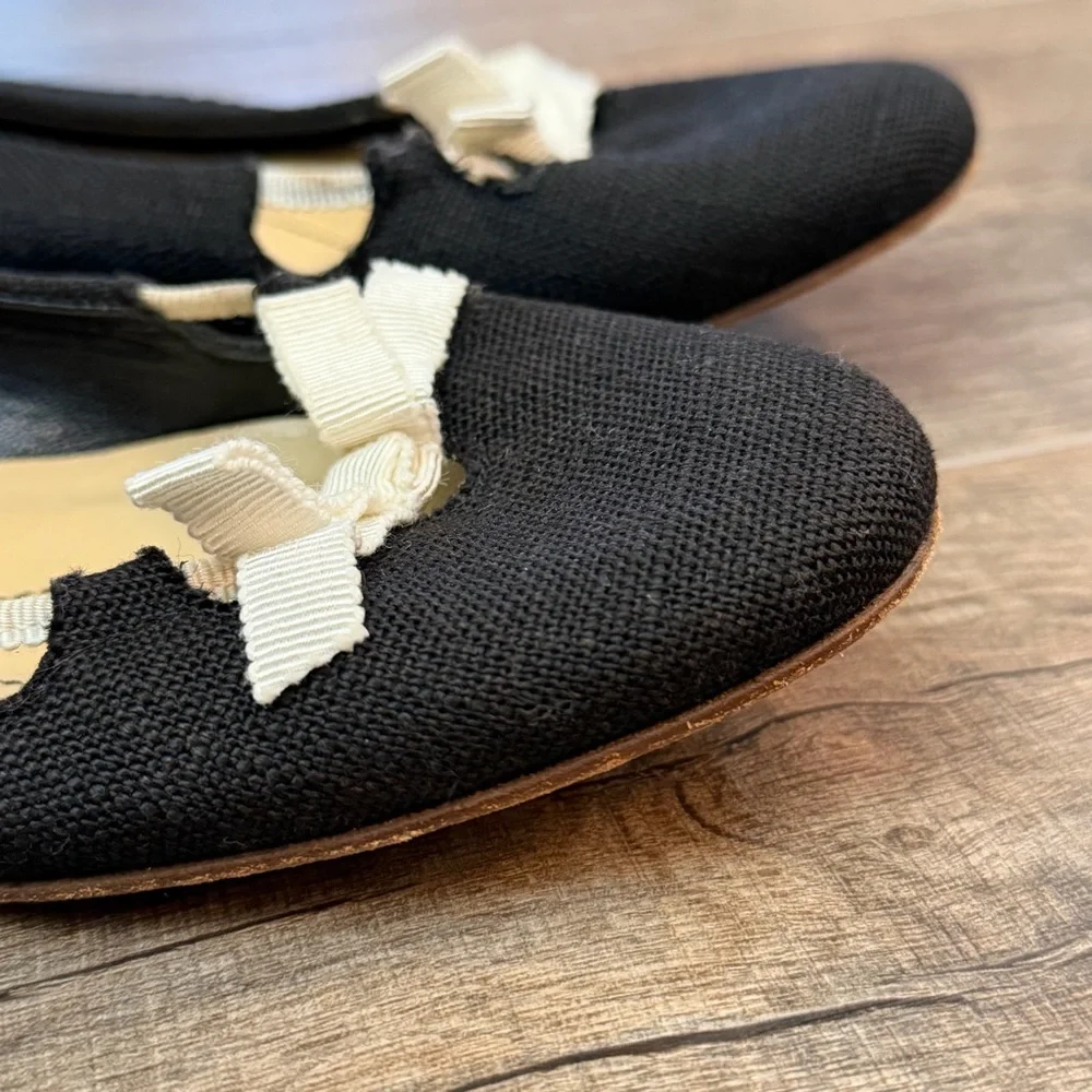 Kate Spade Black Ballet Flats Bow Women's‎ 6B Feminine Career Wood Heel Girlhood